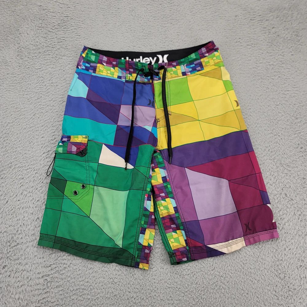 Hurley Shorts Mens‎ 28 Colorful Colorblock Board Outdoors Drawstring Casual Swim